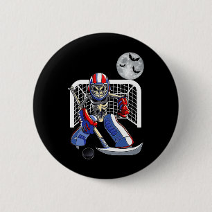 Skeleton Playing Ice Hockey Happy Halloween Day Bo 6 Cm Round Badge