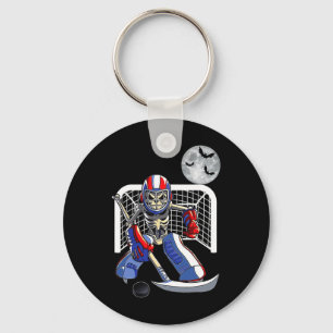 Skeleton Playing Ice Hockey Happy Halloween Day Bo Key Ring