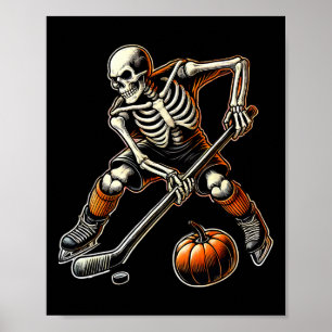 Skeleton Playing Ice Hockey Poster