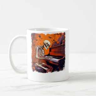 Skeleton Playing Piano Guitar Music Lover Hallowee Coffee Mug