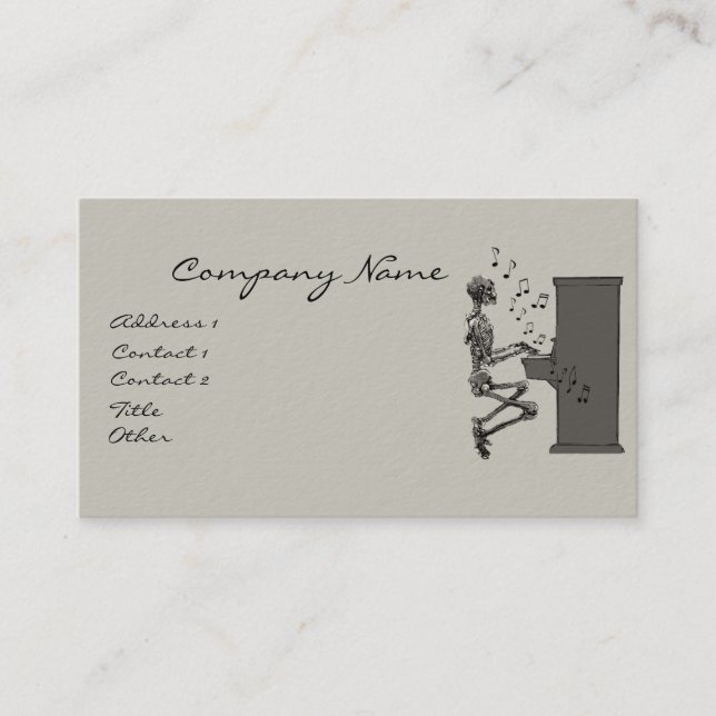 Skeleton Playing Piano Music Funny Business Card (Front)