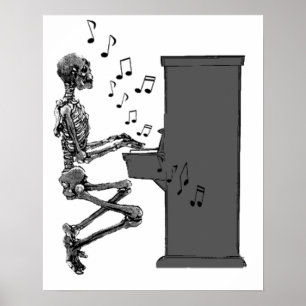 Skeleton Playing Piano Music Funny Poster