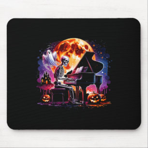 Skeleton Playing Piano With Ghost Creepy Halloween Mouse Mat