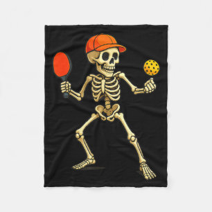 Skeleton playing pickleball halloween men women fleece blanket