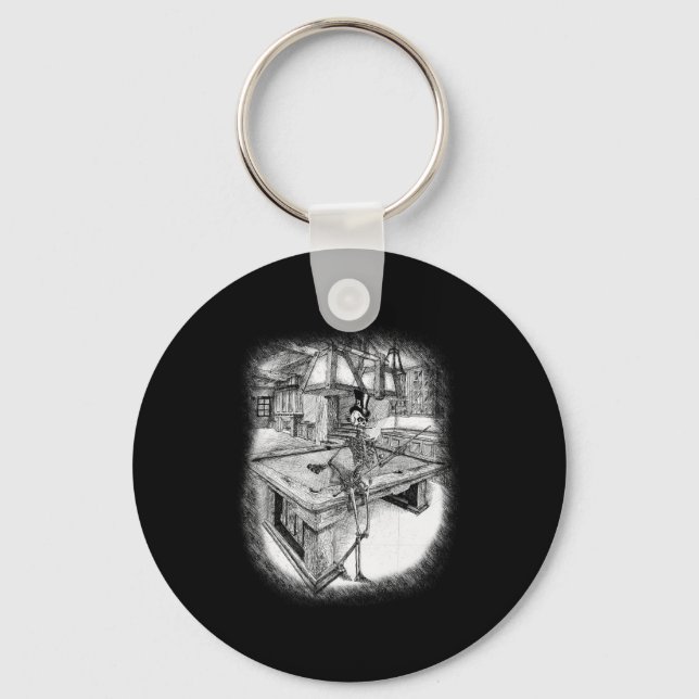Skeleton Playing Pool  Key Ring (Front)