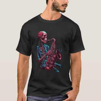 Skeleton Playing Saxophone Music Musician Skeleton T-Shirt