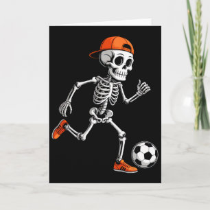 Skeleton Playing Soccer Boys Men Funny Halloween C Card