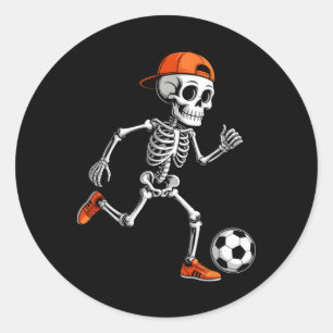 Skeleton Playing Soccer Boys Men Funny Halloween C Classic Round Sticker