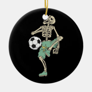 Skeleton Playing Soccer Halloween Costume Men Wome Ceramic Tree Decoration