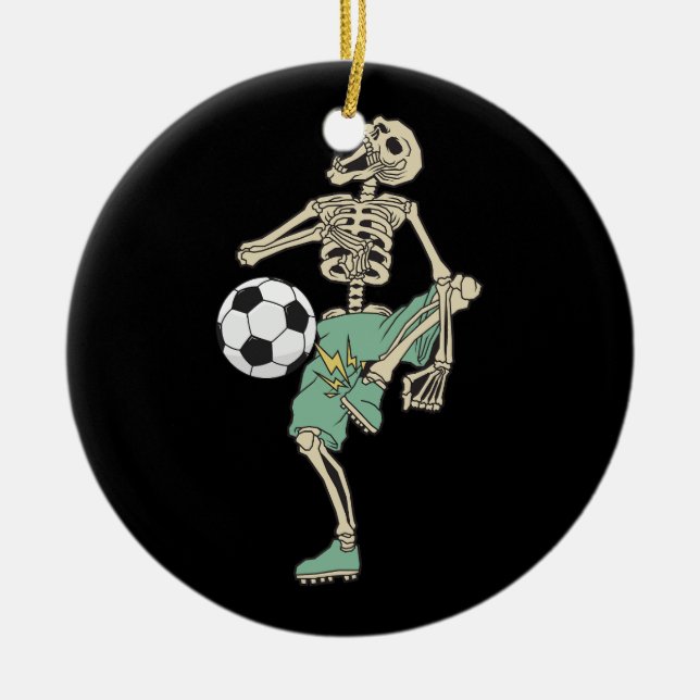 Skeleton Playing Soccer Halloween Costume Men Wome Ceramic Tree Decoration (Front)