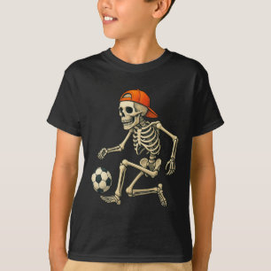 Skeleton Playing Soccer Halloween Footbyll Graphic T-Shirt