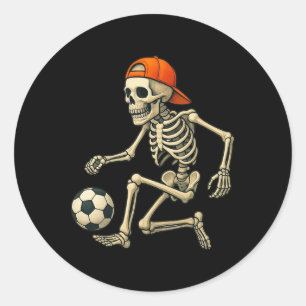 Skeleton Playing Soccer Halloween Footll Graphic Classic Round Sticker