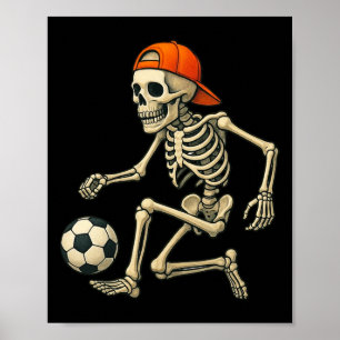 Skeleton Playing Soccer Halloween Footll Graphic Poster