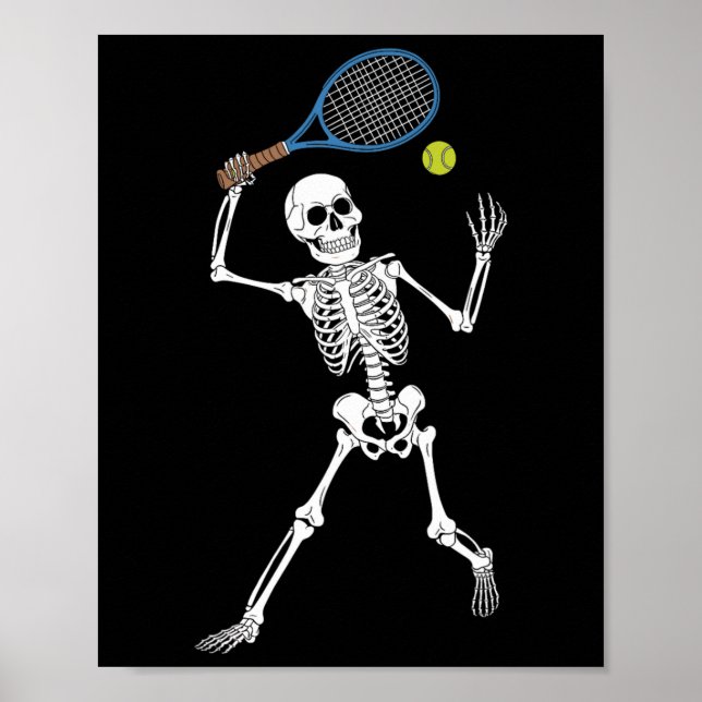 Skeleton Playing Tennis Lovers Spooky Halloween Pl Poster (Front)