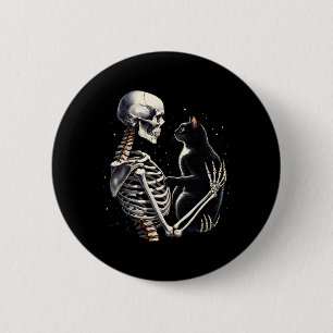 Skeleton Playing With A Cat Graphic Skull Cat Grap 6 Cm Round Badge