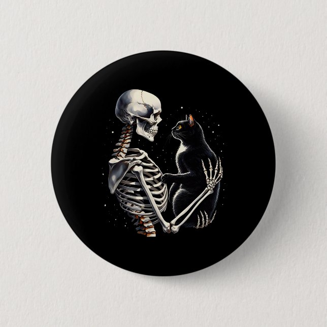 Skeleton Playing With A Cat Graphic Skull Cat Grap 6 Cm Round Badge (Front)