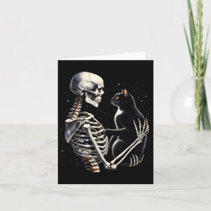 Skeleton Playing With A Cat Graphic Skull Cat Grap Card