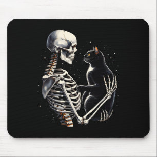 Skeleton Playing With A Cat Graphic Skull Cat Grap Mouse Mat