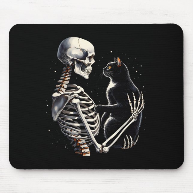 Skeleton Playing With A Cat Graphic Skull Cat Grap Mouse Mat (Front)