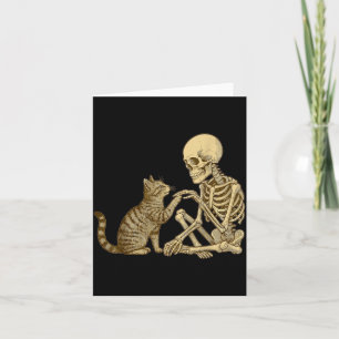 Skeleton Playing With Cat Cute Halloween Men Boys Card