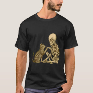 Skeleton Playing with Cat Cute Halloween Men Boys T-Shirt