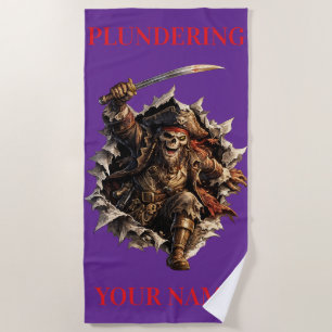 Skeleton Plundering Pirate Beach Towel