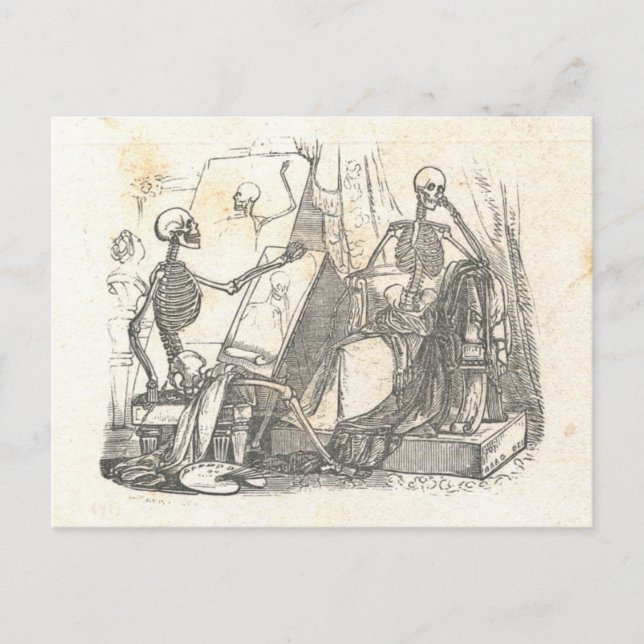 Skeleton Posing for Painting in Art Class Postcard (Front)