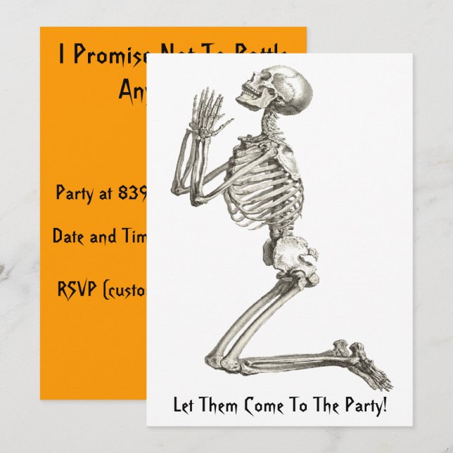 Skeleton Praying Halloween Invitation (Front/Back)