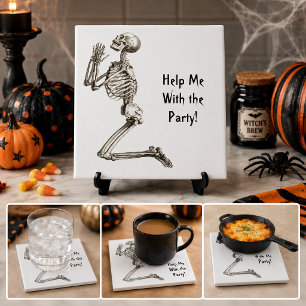 Skeleton Praying Halloween Tile