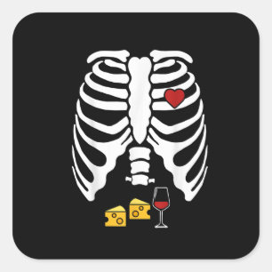 Skeleton Pregnancy Cheese Wine X-ray Halloween Square Sticker