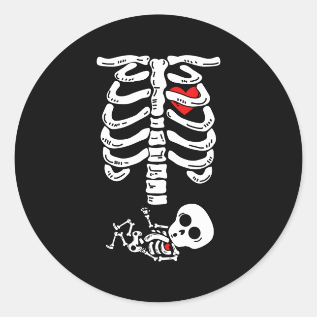 Skeleton Pregnancy Halloween S For Classic Round Sticker (Front)