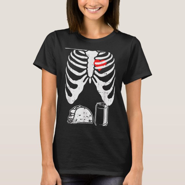 Skeleton Pregnancy Taco Beer Xray Halloween Soon D T-Shirt (Front)