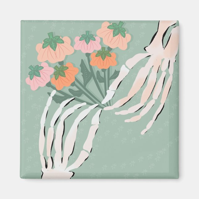Skeleton Pumpkin Bouquet Halloween Bridal Shower Magnet (Front)