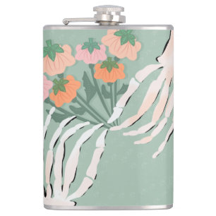 Skeleton Pumpkin Bouquet Halloween     Hip Flask