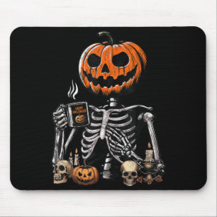 Skeleton Pumpkin Coffee Drinking Funny Halloween Mouse Mat