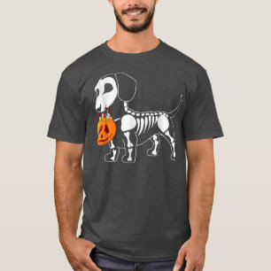 Skeleton Pumpkin Dachshund Happy Halloween Funny C T-Shirt