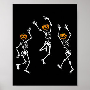 Skeleton Pumpkin Head Dancing Halloween Spooky Bon Poster