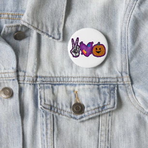Skeleton Pumpkin Peace Love Halloween 6 Cm Round Badge