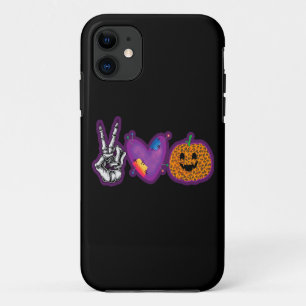 Skeleton Pumpkin Peace Love Halloween iPhone 11 Case