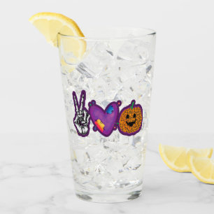 Skeleton Pumpkin Peace Love Halloween Glass