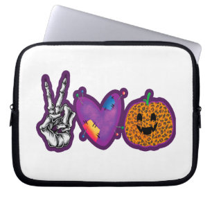 Skeleton Pumpkin Peace Love Halloween Laptop Sleeve