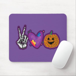 Skeleton Pumpkin Peace Love Halloween Mouse Mat