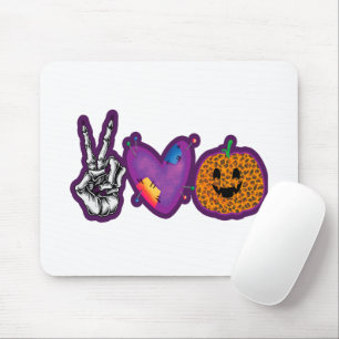 Skeleton Pumpkin Peace Love Halloween Mouse Mat