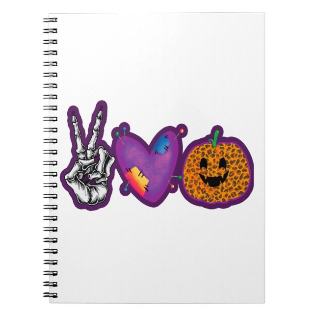 Skeleton Pumpkin Peace Love Halloween Notebook (Front)