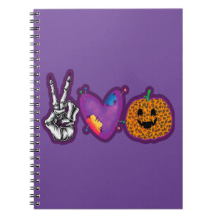 Skeleton Pumpkin Peace Love Halloween Notebook