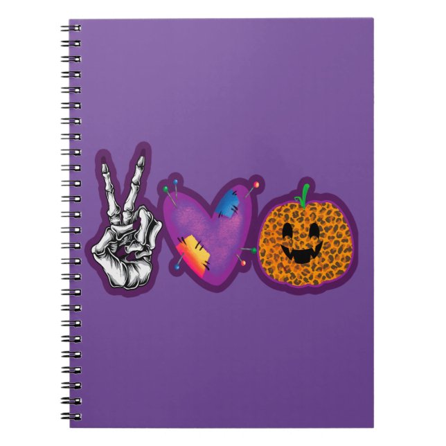 Skeleton Pumpkin Peace Love Halloween Notebook (Front)