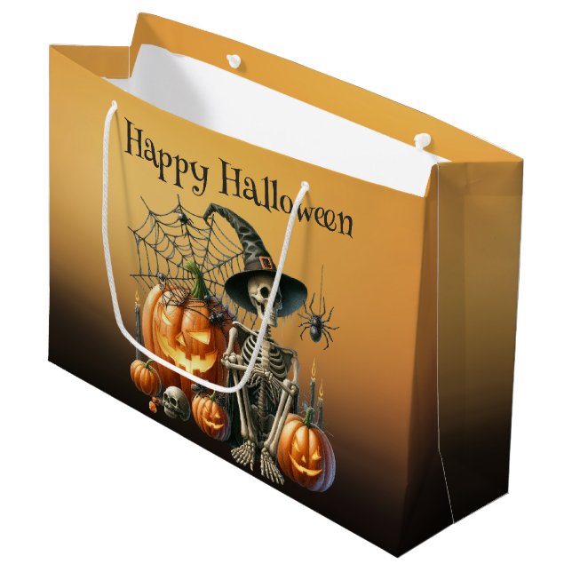 Skeleton Pumpkins Halloween Gift Bag (Front Angled)
