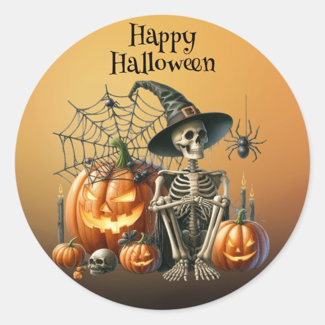 Skeleton Pumpkins Halloween Sticker (Front)