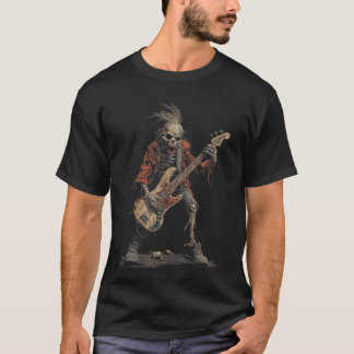 Skeleton Punk Rocker Halloween Bass Guitar Rock N T-Shirt