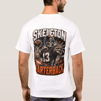 Skeleton Quarterback Halloween Football Art T-Shirt